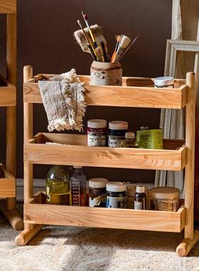 A9L实木餐厅客厅茶水架厨房整理卫生间收纳架落地储物阳台置物架