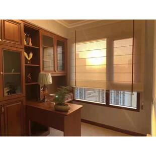 北欧简约美式乡村书房罗马帘升降帘飘窗成品布百叶窗帘亚麻帘头