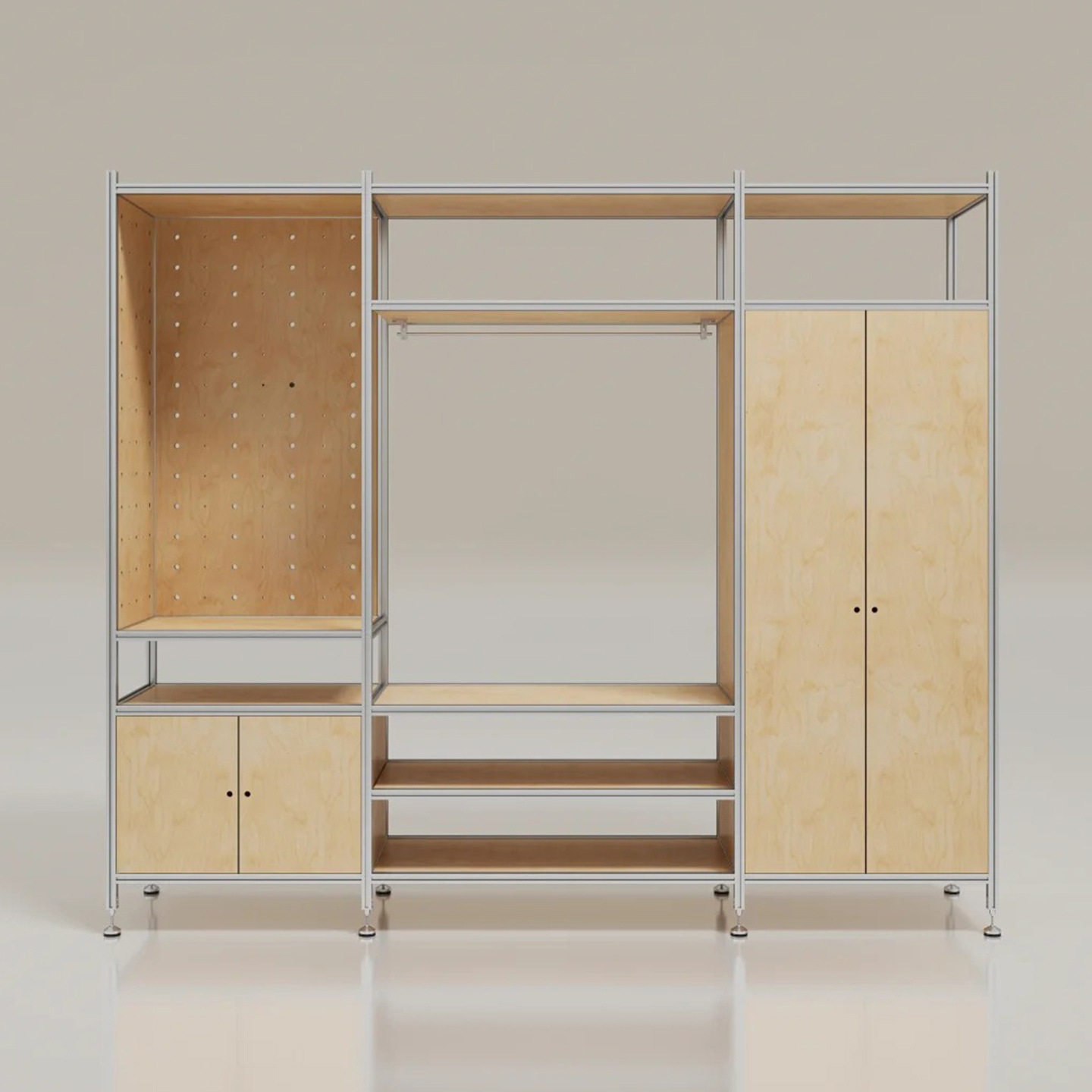 现代简约铝型材柜子桦木多层板展架洞洞板展示架家用衣柜储物架