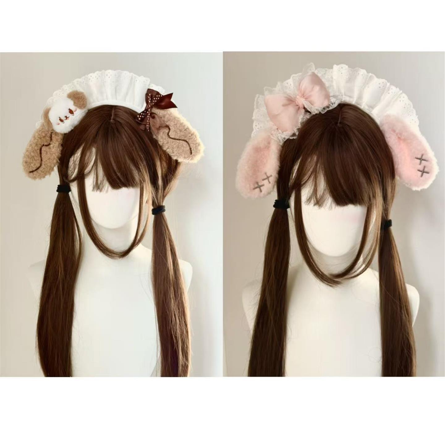 可爱女儿服日系耳朵发箍甜美蝴蝶结女仆兔耳小狗Lolita粉色发饰