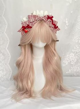 Little Fortune手作红色条纹格子蝴蝶结草莓发箍lolita发夹kc头饰