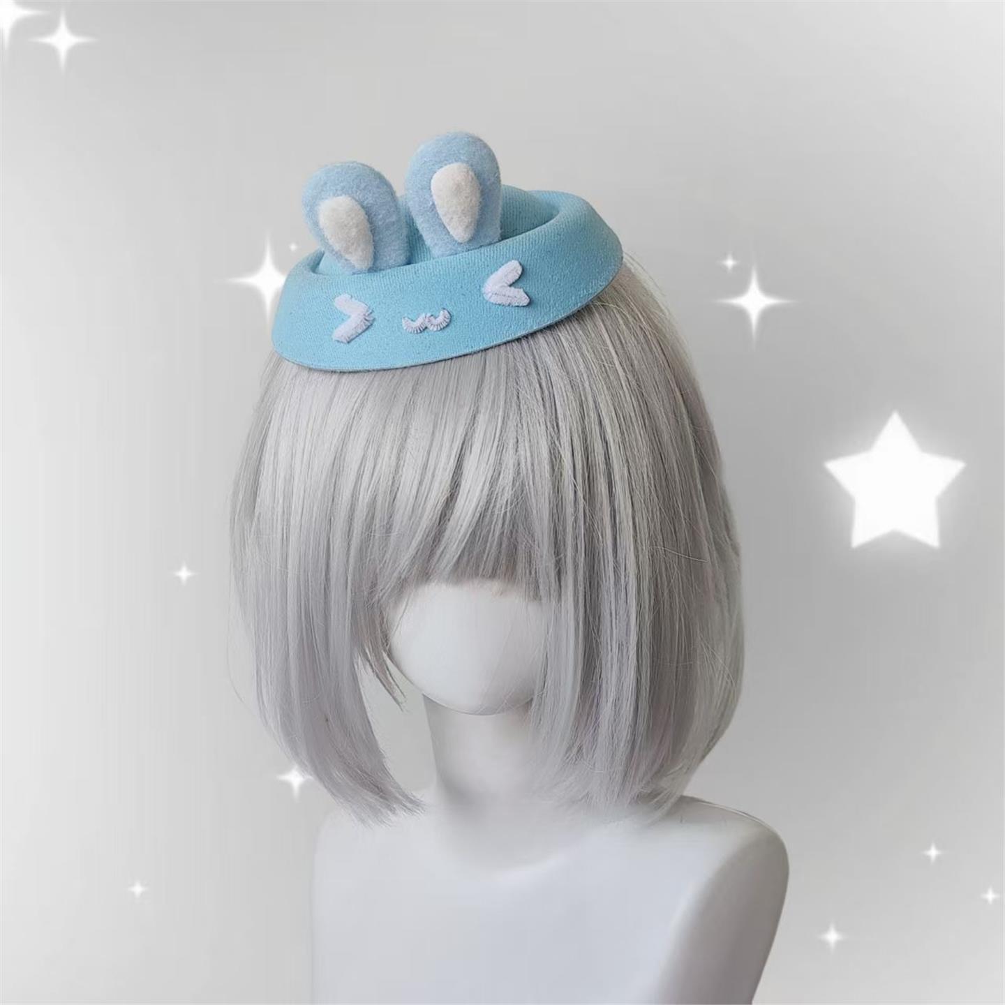 原创萌系甜美兔耳小帽子y2k颜文字兔子小礼帽迷你帽子发饰