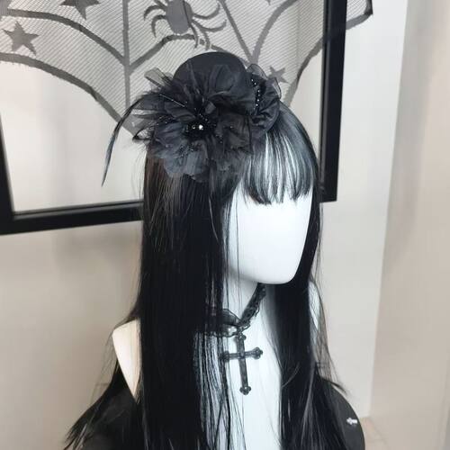 Little Fortune自制黑色lolita黑色羽毛小礼帽洛丽塔头饰小物边夹