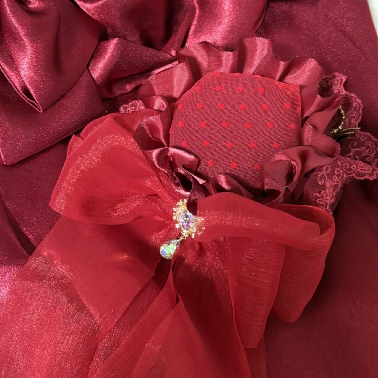 Little Fortune手作哥特风酒红色lolita飘带小缎带洛丽塔小礼帽