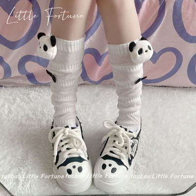 Little Fortune女袜熊猫袜子白色百搭小腿堆堆日系可爱JK甜美软萌