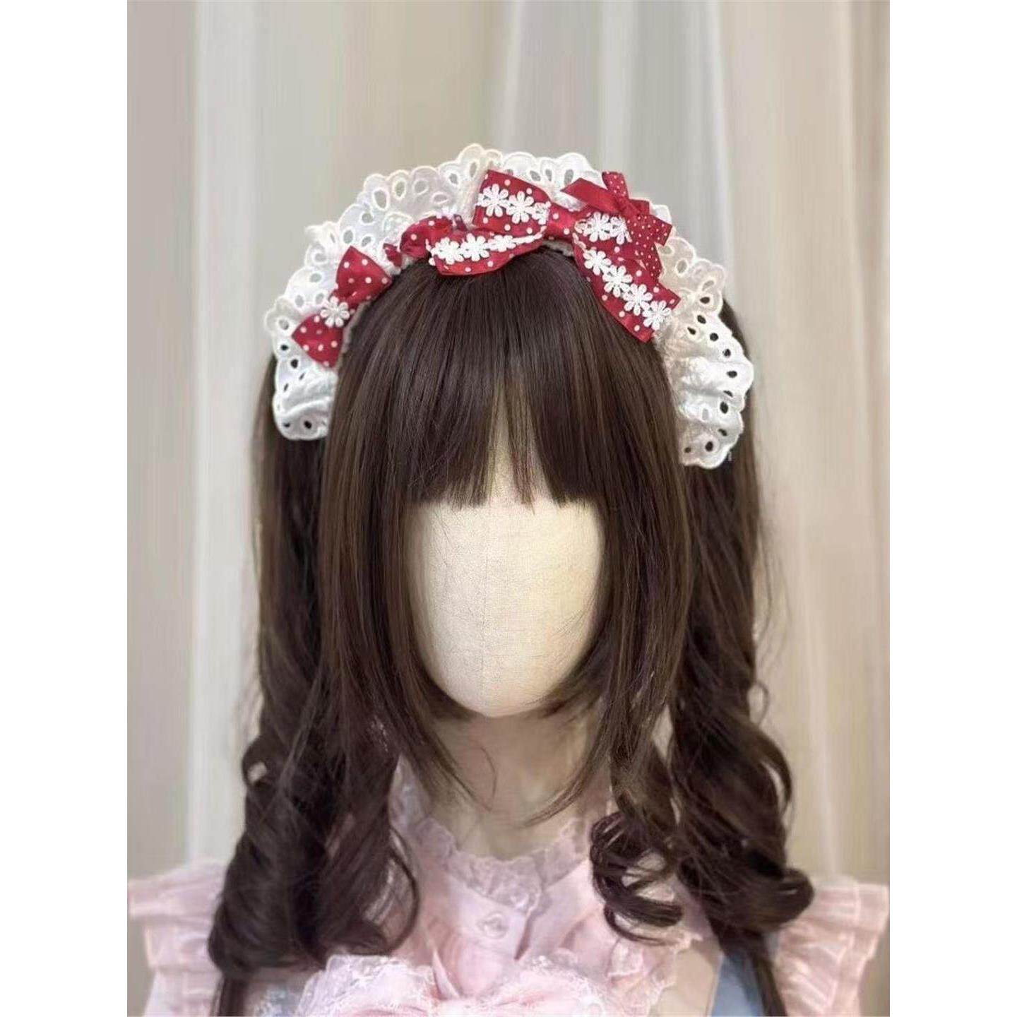 Little Fortune日系蕾丝红色蝴蝶结发箍可爱甜美少女lolita头饰