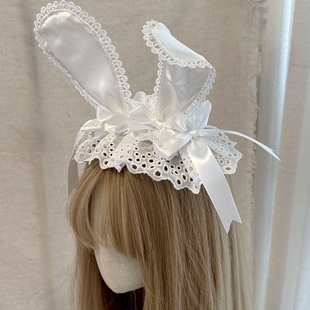 Little Fortune甜美可爱立体兔耳朵蝴蝶结蕾丝kc发带拍照发饰头箍