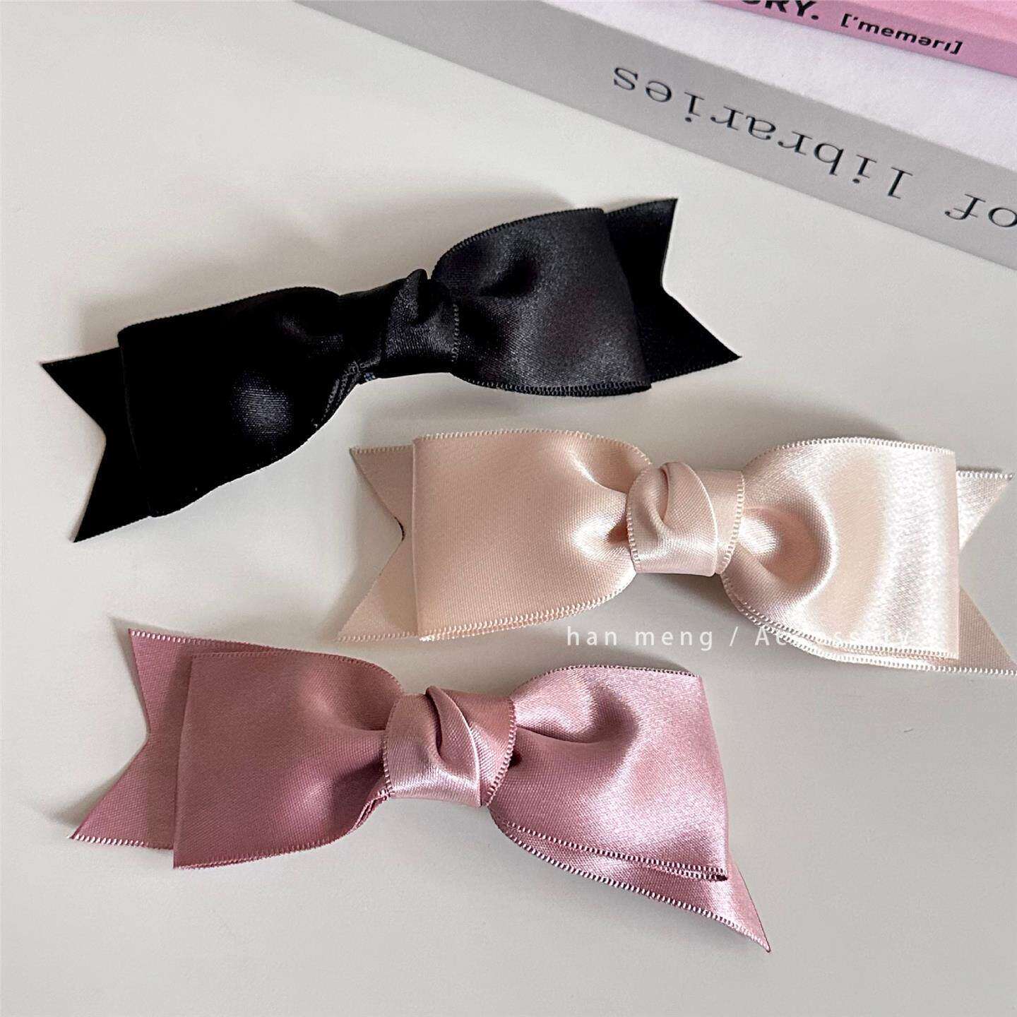 Little Fortune手作高质感基础款双马尾缎面蝴蝶结边夹发夹lolita