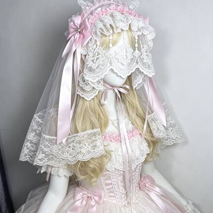 LittleFortune手作粉色蓝色重工华丽款lolita发带头纱bnt头饰发夹