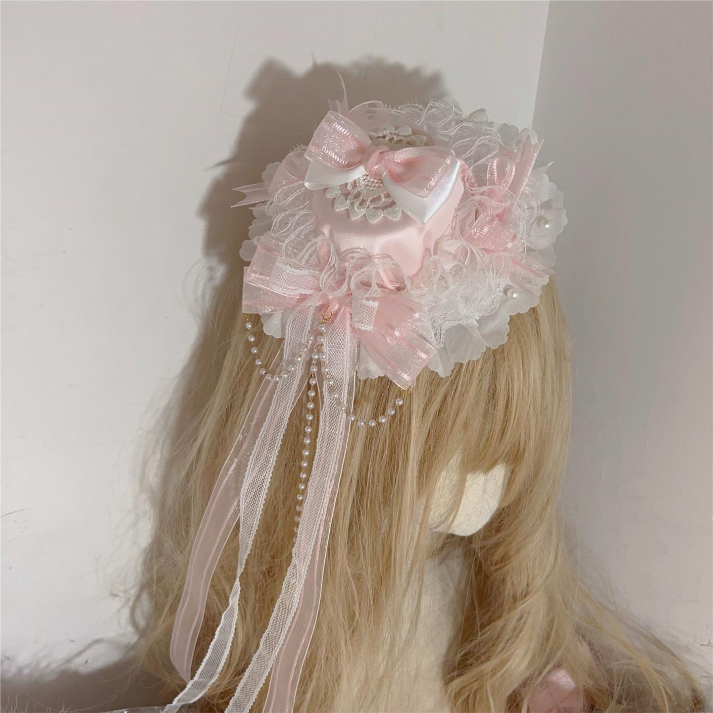 Little Fortune洛丽塔配饰浅粉色恋姬昭和doll华丽款Lolita小礼帽