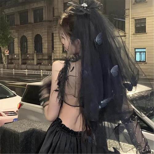 黑白双色lolita花嫁华丽款头纱
