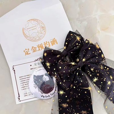 Little Fortune手作烫金星座lolita小物黑金蝴蝶结发夹双马尾头饰