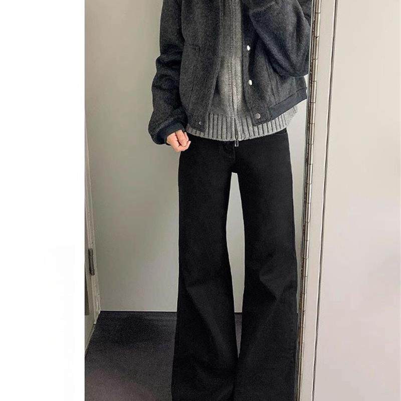 大码黑色A版牛仔裤女春秋新款高腰宽松胖mm梨形身材显瘦阔腿裤子