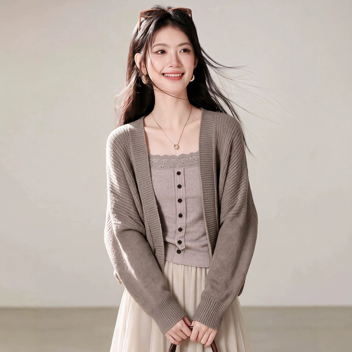 女秋冬蝙蝠袖针织衫外搭