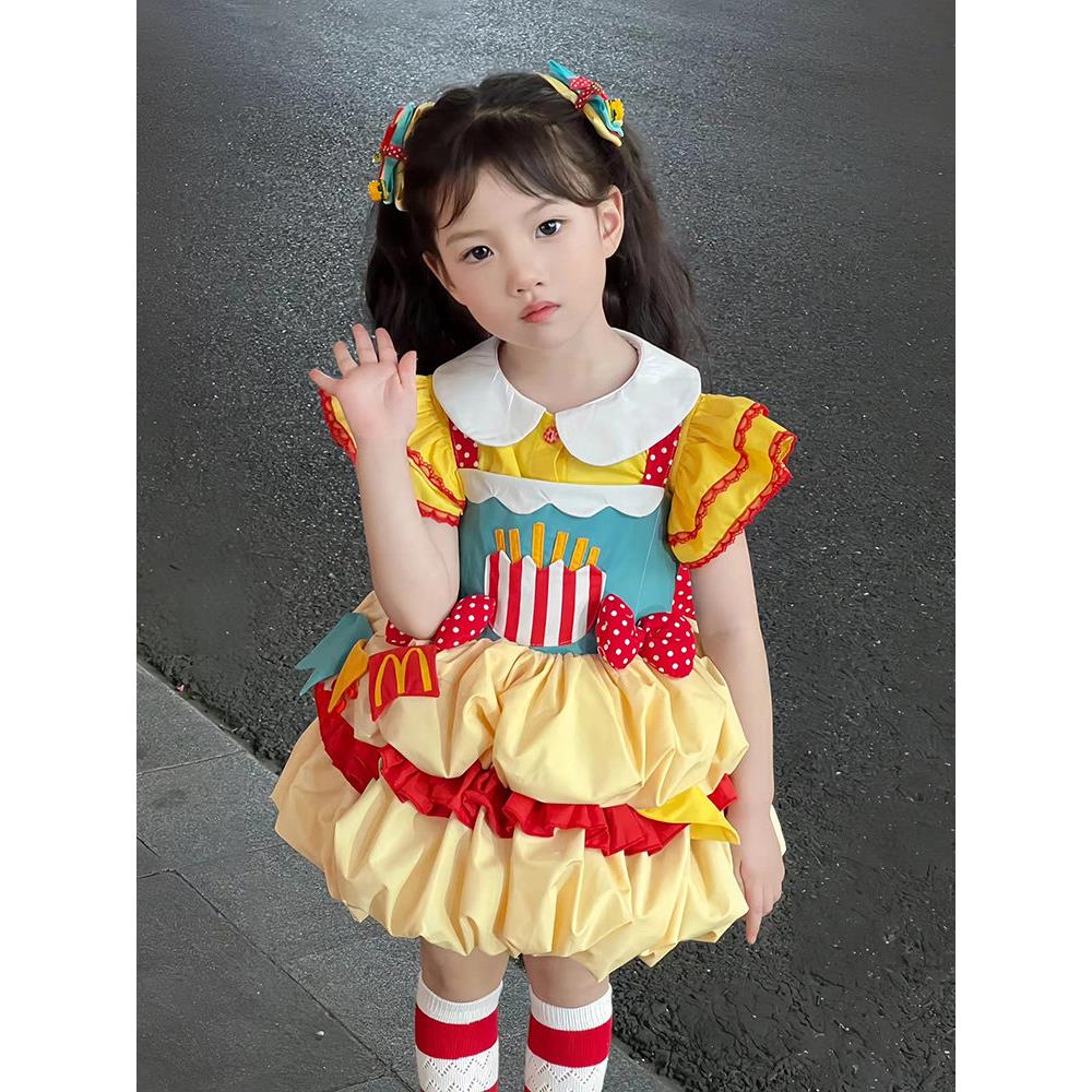 女孩的薯条汉堡洛丽塔裙子儿童的Cosplay服装女婴多巴胺穿短袖西