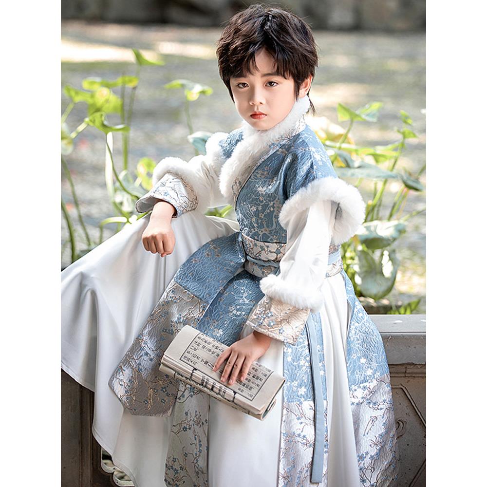 男童汉服冬款加绒儿童唐装中国风古风国学服小男孩元旦古装演出服