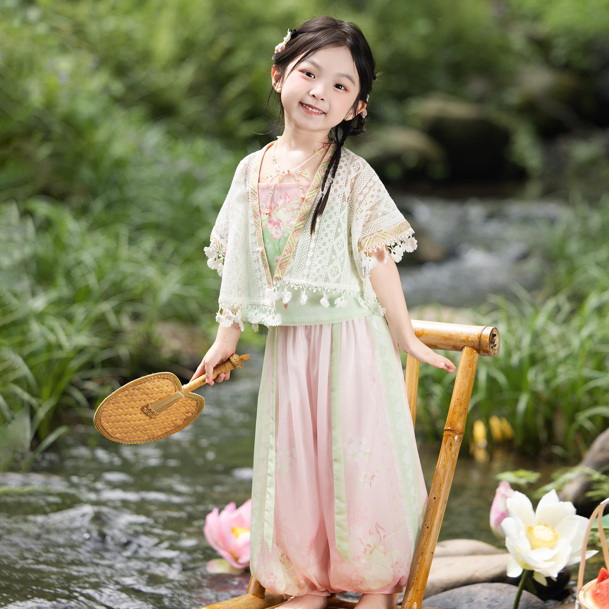 汉服女童26年夏装宝宝中国风粉色套装小女孩古装儿童改良日常唐装