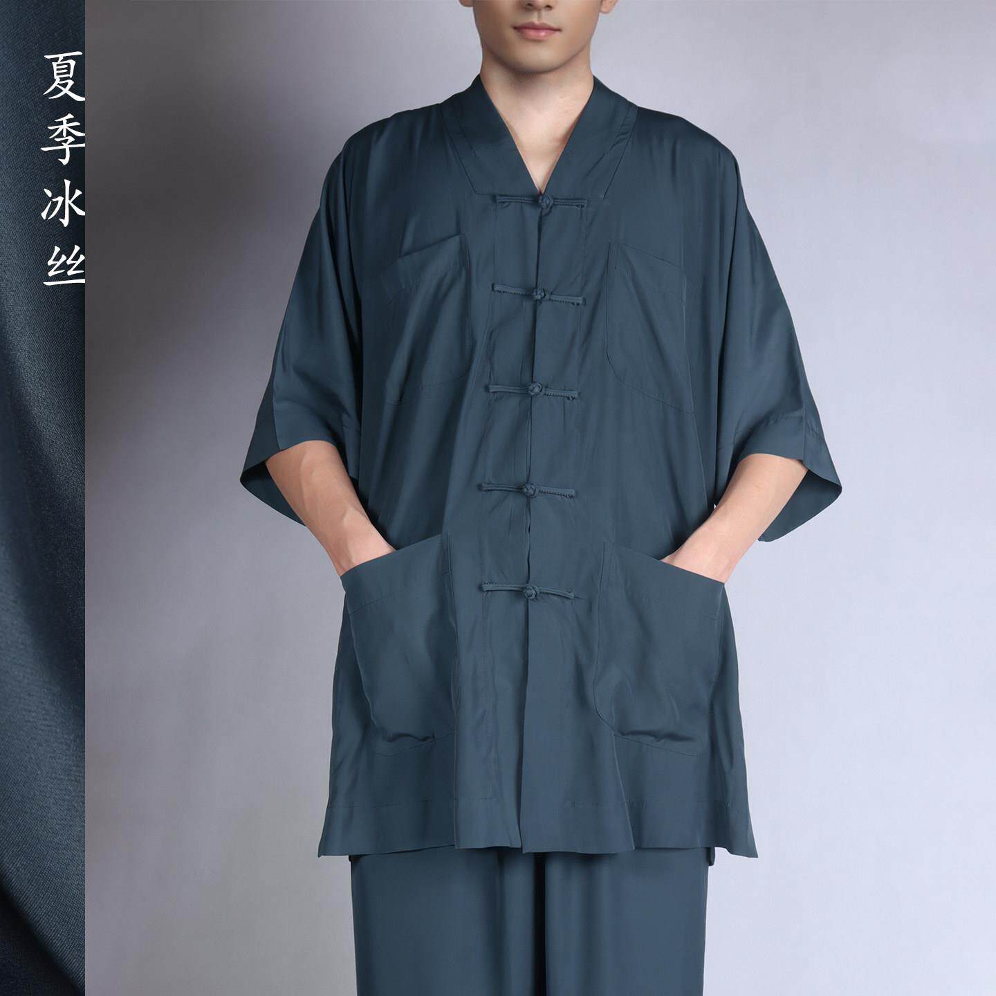 2025夏季薄款冰丝短褂僧服短袖免绑腿僧衣佛学院寺庙出家人和尚服