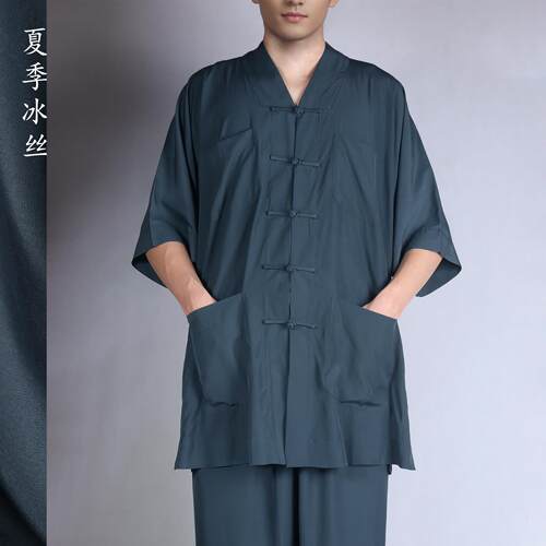 2025夏季薄款冰丝短褂僧服短袖免绑腿僧衣佛学院寺庙出家人和尚服