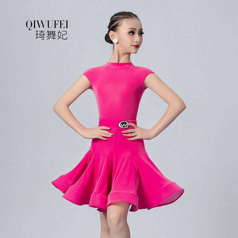 少儿拉丁舞比赛服装新款女童专业丝绒考级规定标准服夏季套装短袖