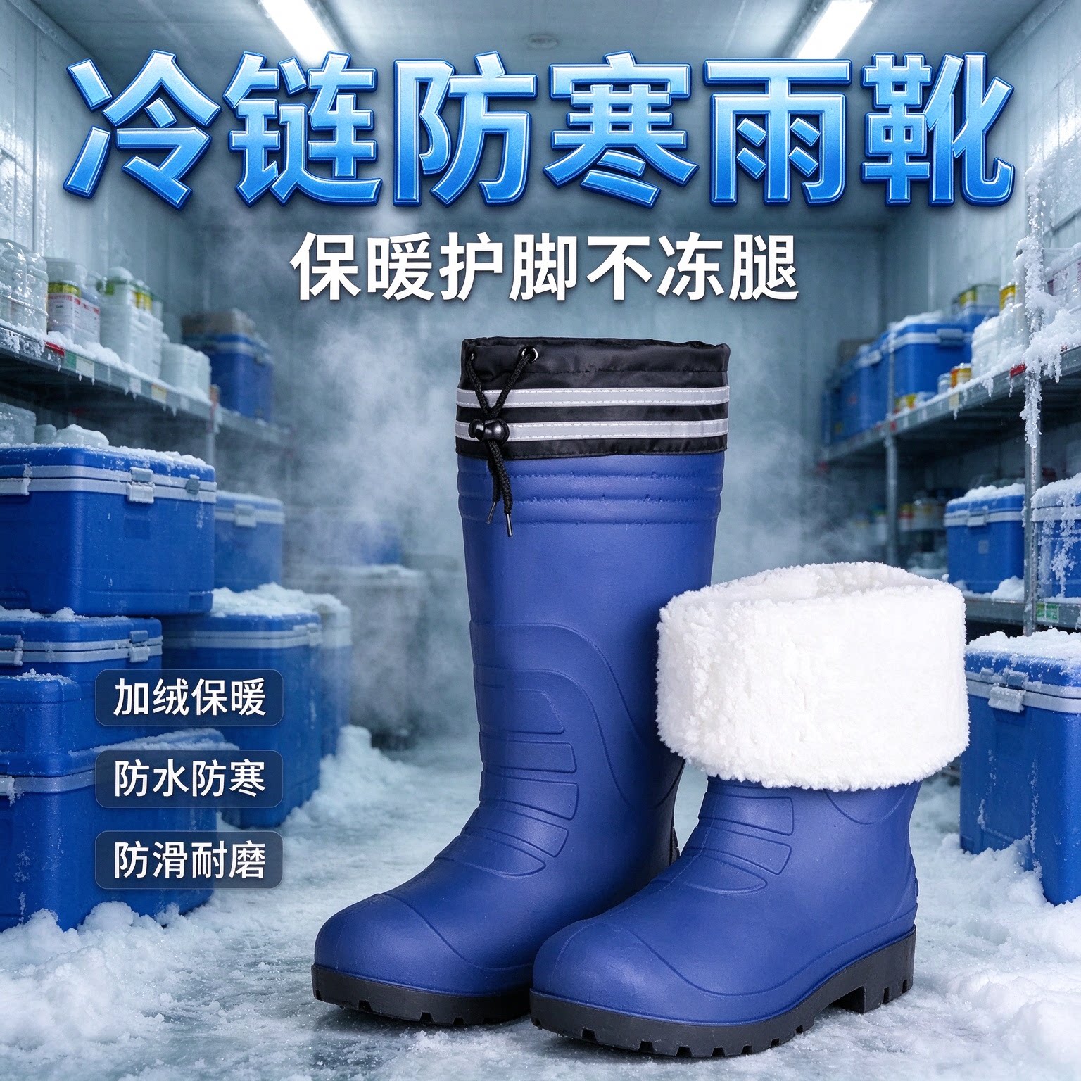 冬季男士大码加绒防滑中筒雨靴