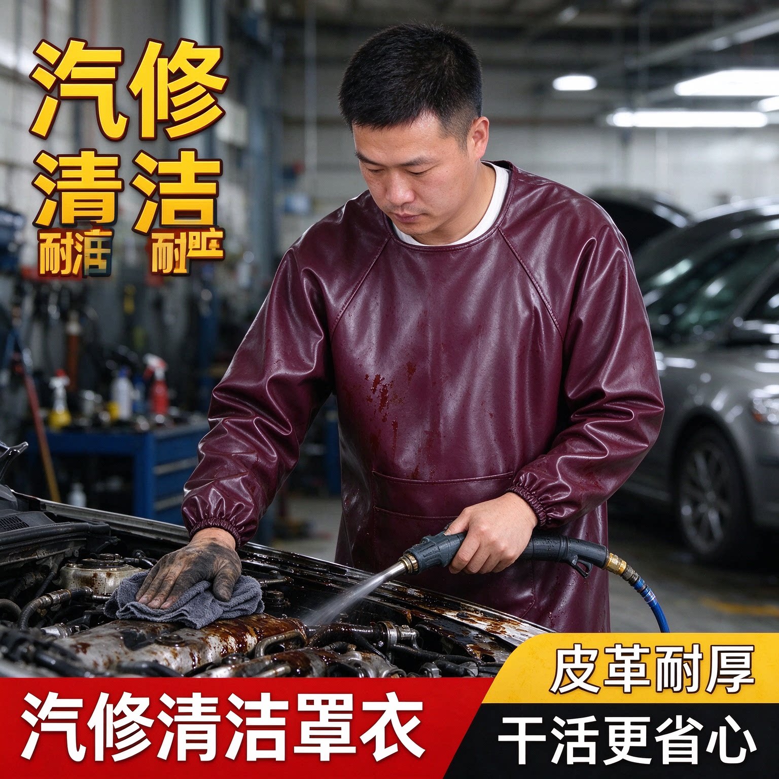 加厚皮革防水防油罩衣长袖围裙带大口袋男女工厂后厨干活耐磨