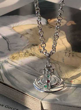 西家立体orb土星项链玻璃宇宙星球锁骨链中号小众设计感欧美轻奢