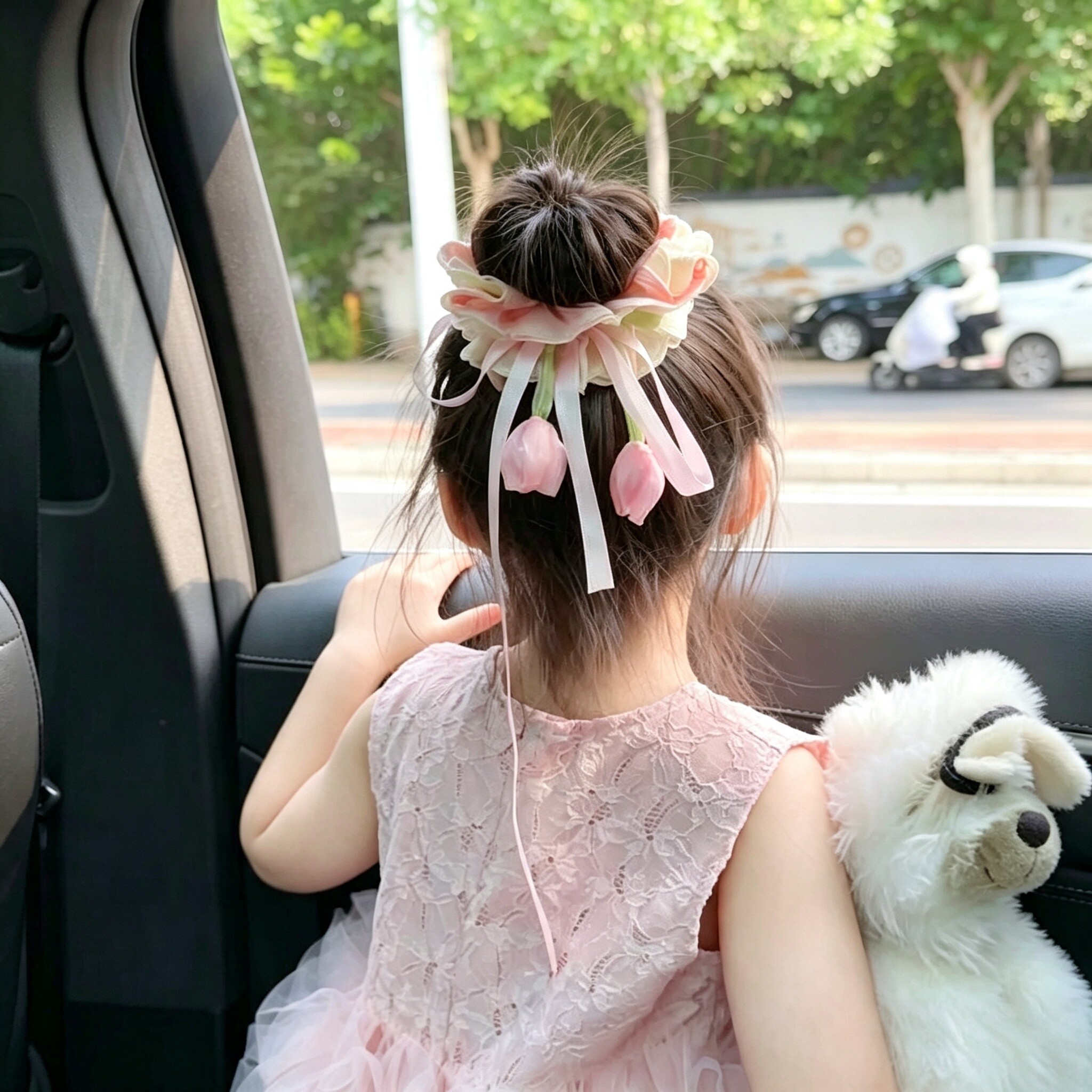 郁金香花朵飘带大肠发圈发量少女童扎马尾丸子头饰发绳可调节大小