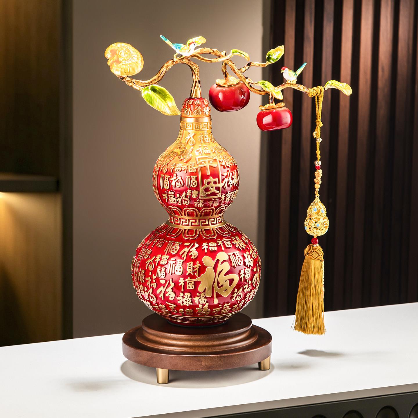 式中百芦福字葫摆件送客厅装饰品红葫芦招财吉祥家居工艺品祝福日