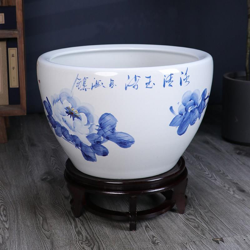 景德YG0132镇陶瓷手鱼牡丹缸客厅睡莲盆荷花缸庭阳台养乌龟锦院锂