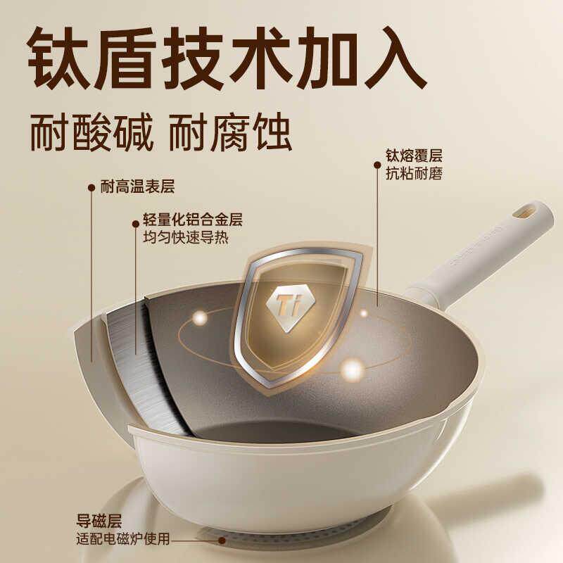 大皇钛不粘炒炊锅不粘家锅用平底锅带双COOKER K导流口电气燃灶通