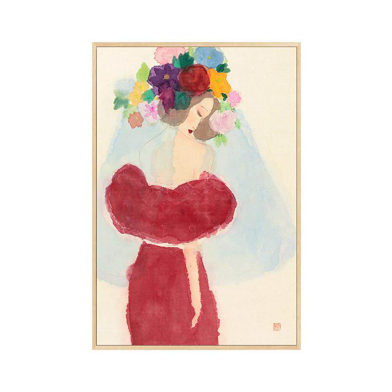 【术家秦秀联名模特】插艺饰画少女花装画卧室画6794全人物挂画