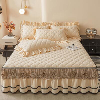 四季棉固床笠罩带裙床边hex09965二合夹一体可拆卸花边裙床罩三件