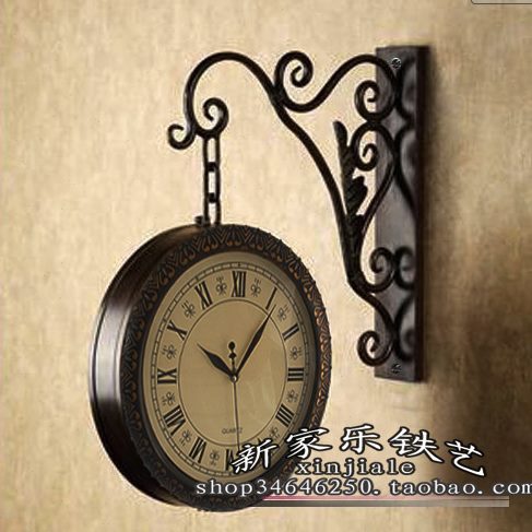 铁艺双面钟 时尚欧式钟大号钟 双面挂钟 创意客厅壁挂钟 静音钟表