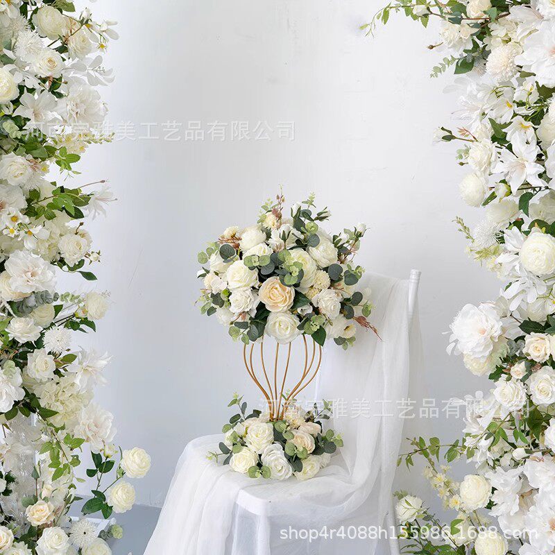 婚礼diy装饰花艺白色牛角拱门花仿真花假花手工摄影背景布置