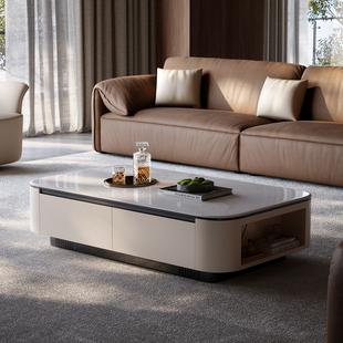 全实木微晶石茶几现代高端简约客厅新款家用别墅大小戶型意式轻奢