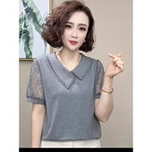 中老年polo衫 翻领大码 体恤 夏季 洋气妈妈装 短袖 t恤女上衣2025新款