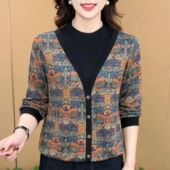 新款 保暖德绒上衣女 假两件长袖 中老年妈妈宽松显瘦打底衫 秋冬大码