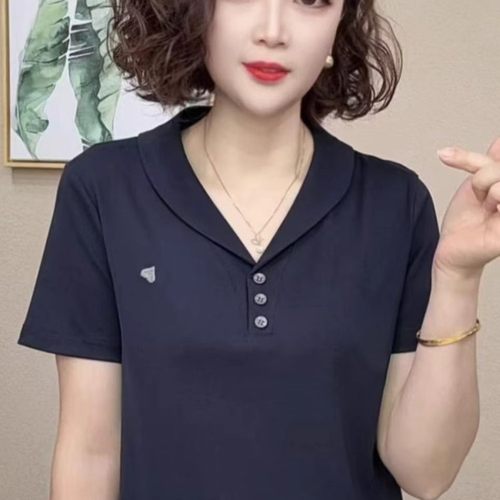t恤女装中年妈妈翻领显瘦上衣