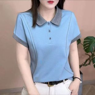 体恤 翻领短袖 t恤女正肩上衣2025新款 夏季 洋气妈妈中老年polo衫