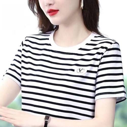 妈妈条纹体恤小衫纯棉上衣服