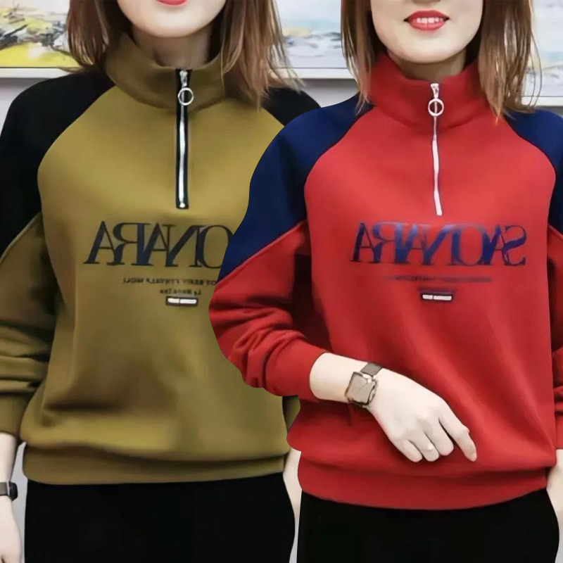 半拉链宽松洋气中年妈妈保暖上衣