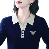 减龄显瘦休闲上衣t恤长袖 打底衫 中年妈妈新款 春秋女士时尚 polo衫