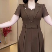 遮肚显瘦西装 妈妈夏装 领裙子 新款 中老年宽松大码 短袖 连衣裙女时尚