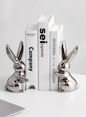 速发中式客约创意兔子陶瓷书挡简厅酒柜装面小摆件桌饰书立家居装