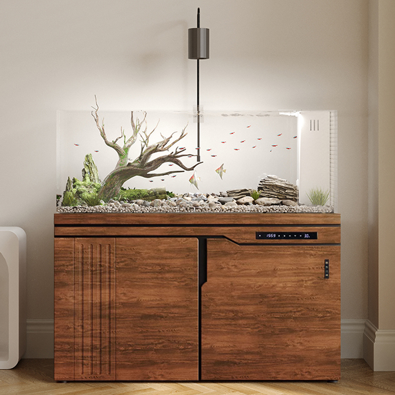 速发溪流景鱼缸大用客厅家型新款超白玻璃原生态造缸底滤水草缸慈