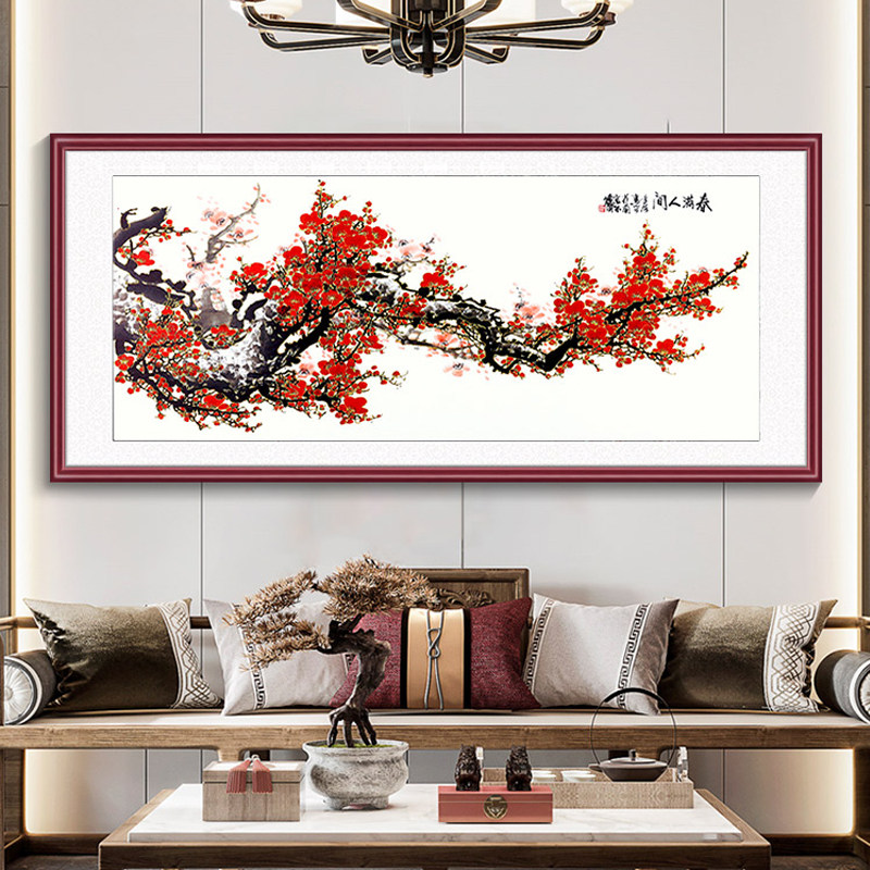 速发花画富贵国画牡丹花挂画中式迎客松幅水开横山沙发背景墙风景