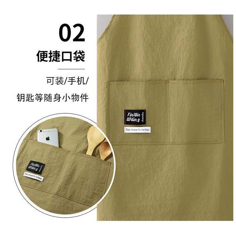 速发纯色防水背带围裙店理发厨房光滑布料简约工装围腰男工作服