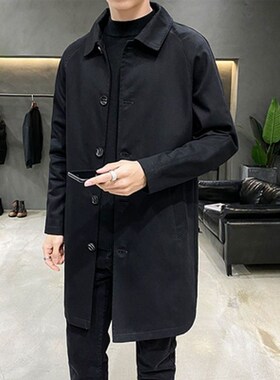 速发中长款风外男士春新款翻领休闲衣套韩商宽松版务痞帅薄款代之