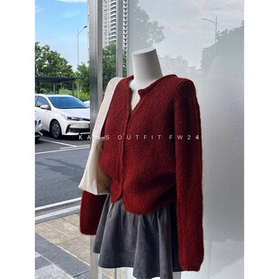 速发安可拉红慵懒质马4毛毛衣外套202海软糯气感针织开衫 外搭厚